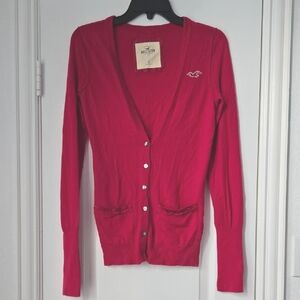 Hollister Hot Pink Cardigan With Rhinestone Buttons - Size S - NWT